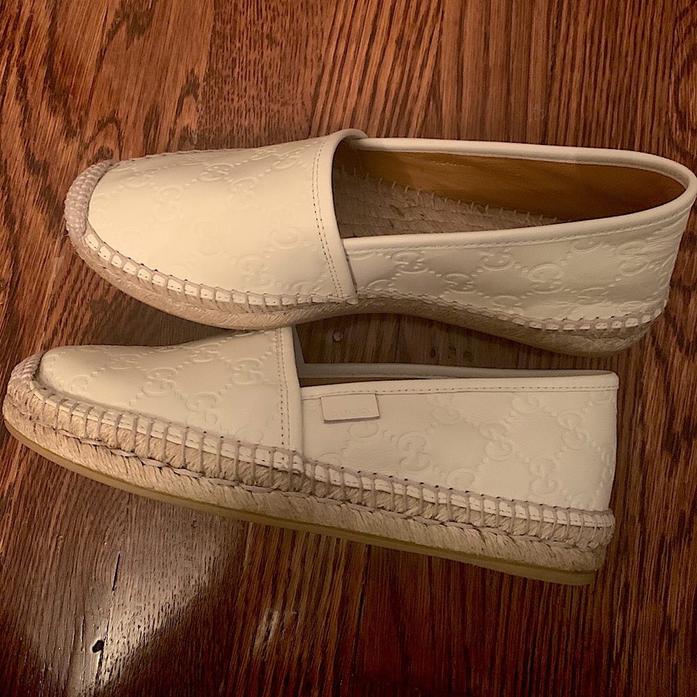 Gucci white leather GG Espadrilles